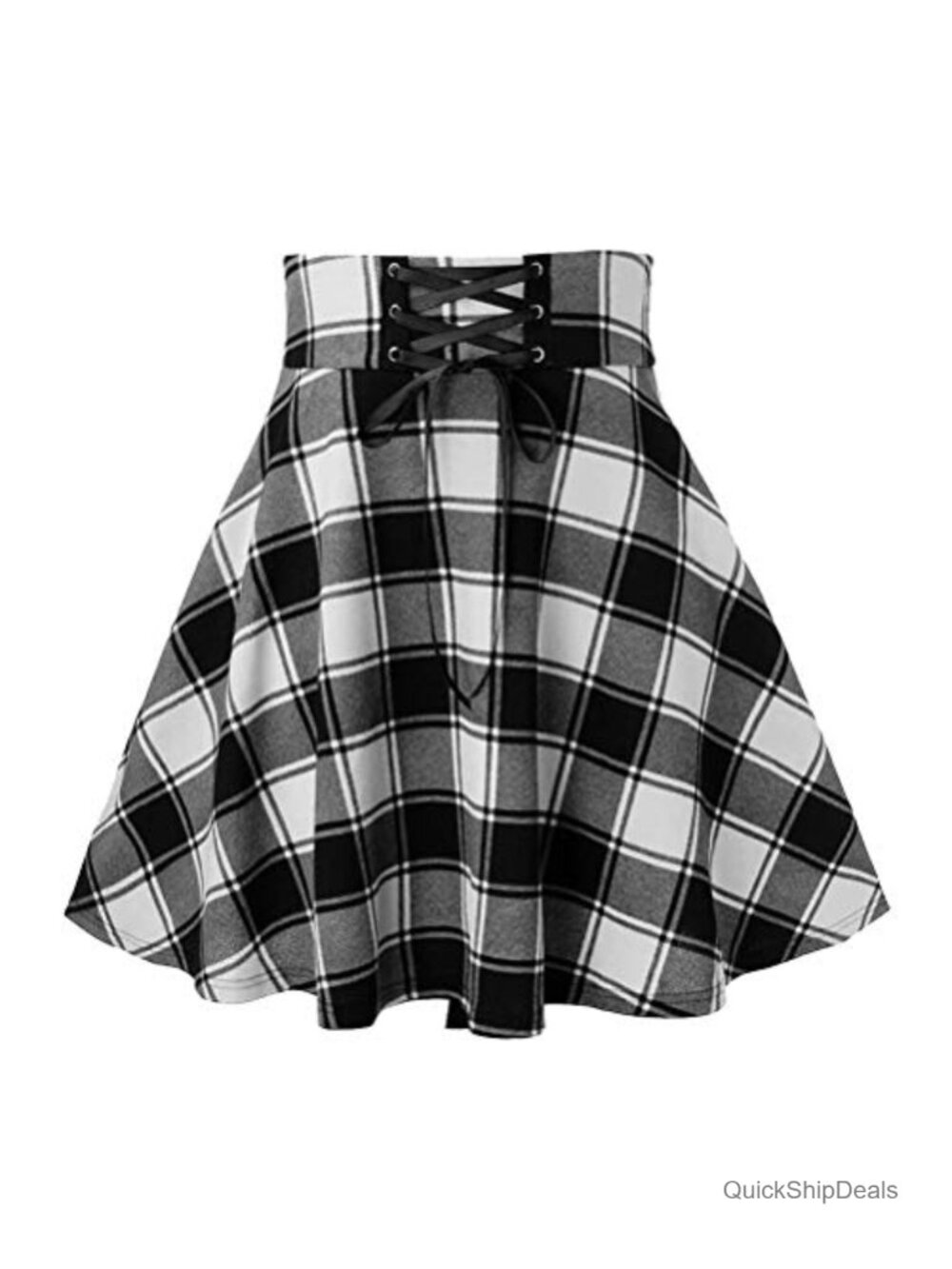 High Waist Plaid Mini Skirt A-Line Pleated Cotton
